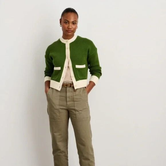 Alex Mill Sweaters - ALEX MILL Nico Tipped Cardigan Sz S Sweater Chunky Knit Green Ivory Cottagecore